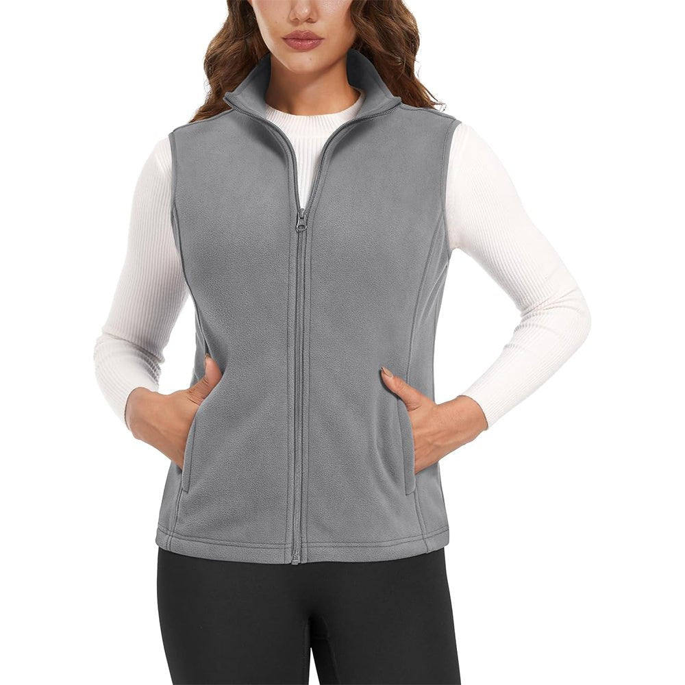 Women's lightweight fleece vest antistatic fabric stand-up collar 4 pockets versatile layering piece