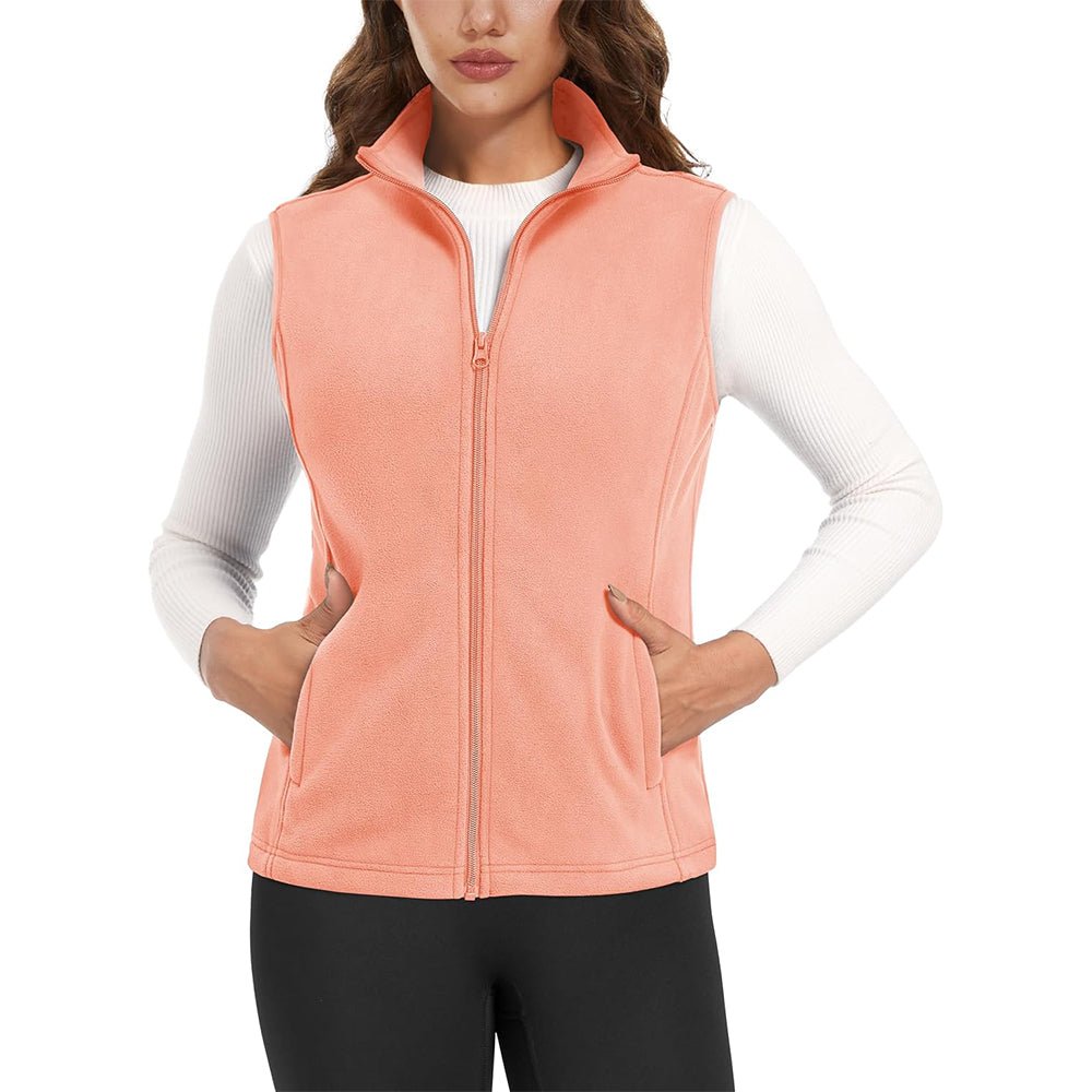 Women's lightweight fleece vest antistatic fabric stand-up collar 4 pockets versatile layering piece
