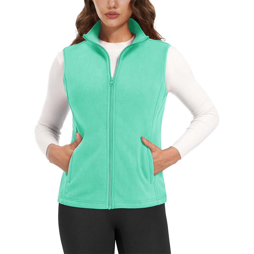 Women's lightweight fleece vest antistatic fabric stand-up collar 4 pockets warm layering piece
