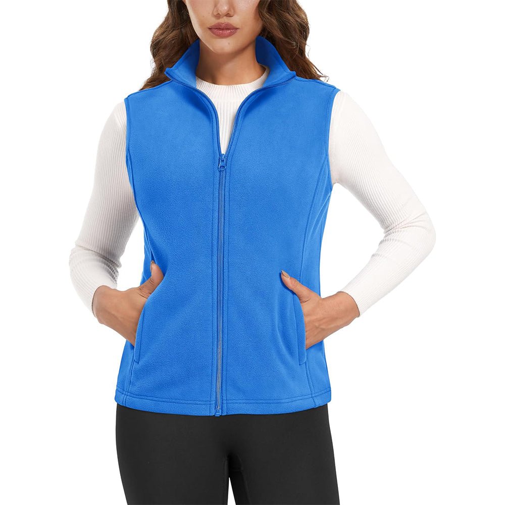 Women's lightweight fleece vest antistatic fabric stand-up collar 4 pockets warm layering piece