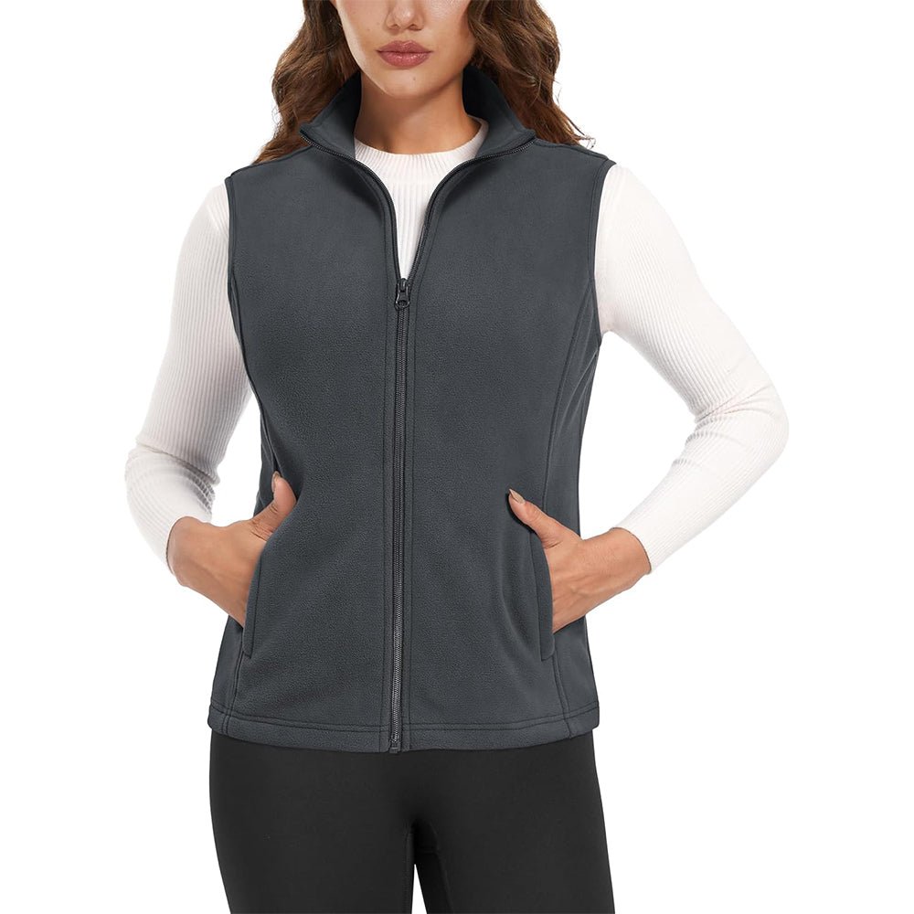 Women's lightweight fleece vest antistatic fabric stand-up collar 4 pockets versatile layering piece