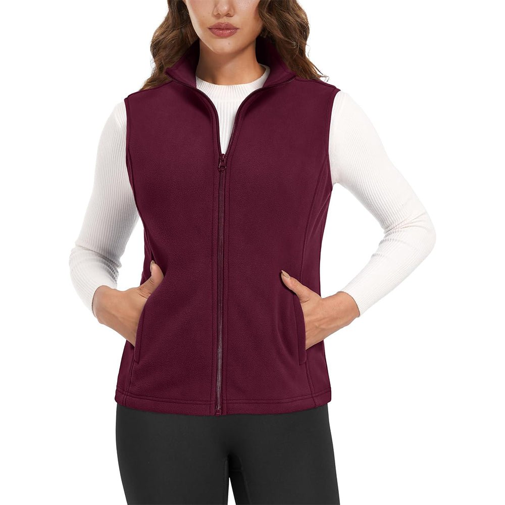 Women's lightweight fleece vest antistatic fabric stand-up collar 4 pockets versatile layering piece