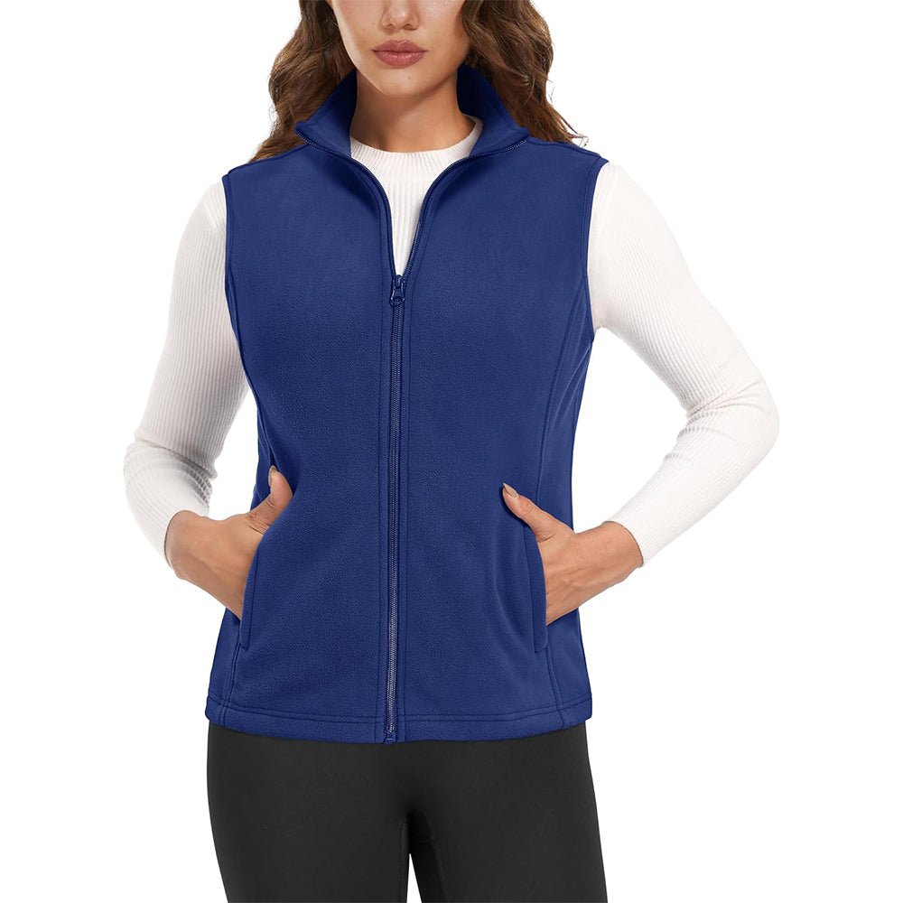 Women's lightweight fleece vest antistatic fabric stand-up collar 4 pockets versatile layering piece