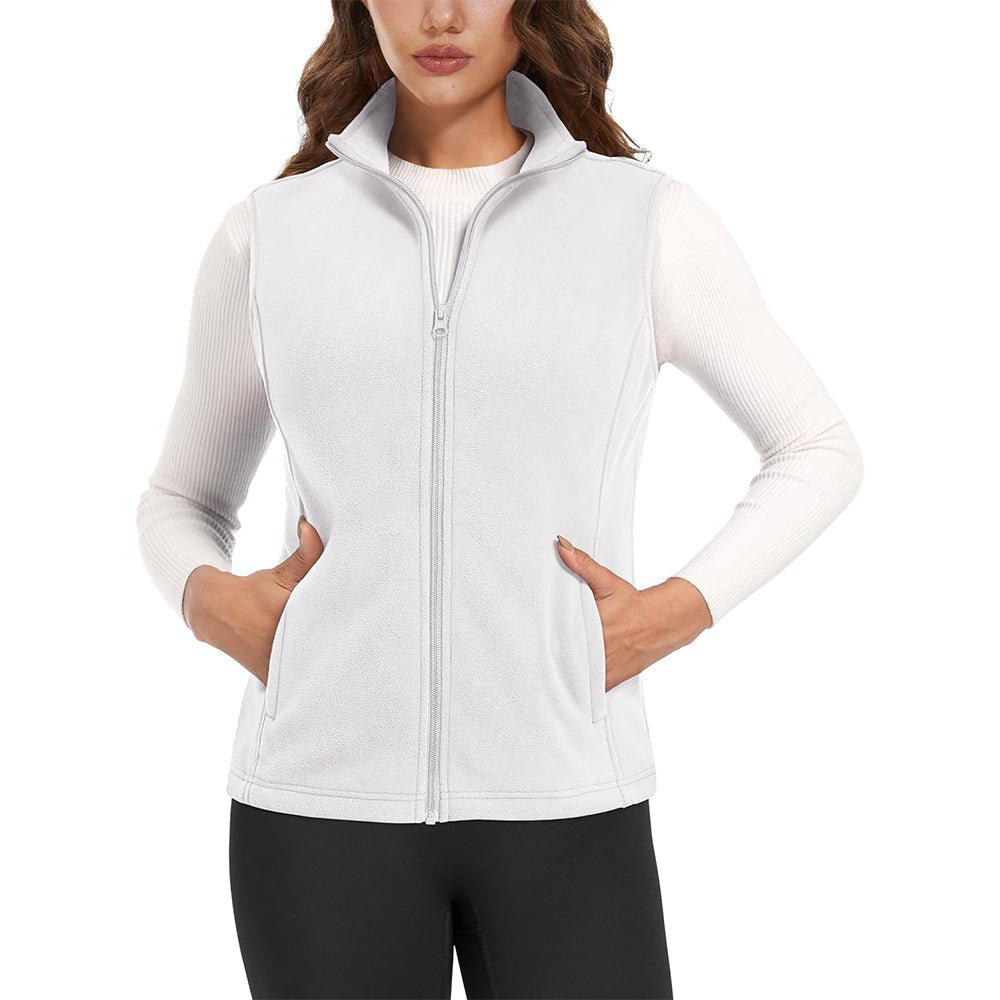 Women's lightweight fleece vest antistatic fabric stand-up collar 4 pockets warm layering piece
