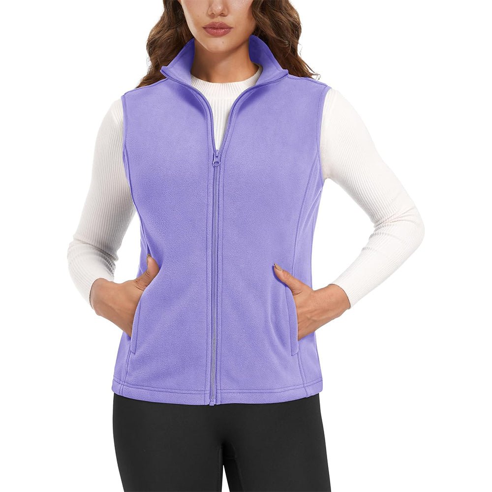 Women's lightweight fleece vest antistatic fabric stand-up collar 4 pockets warm layering piece