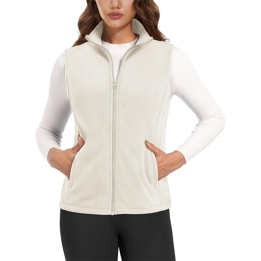 Women's lightweight fleece vest antistatic fabric stand-up collar 4 pockets warm layering piece
