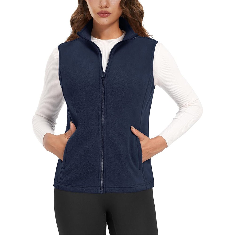 Women's lightweight fleece vest antistatic fabric stand-up collar 4 pockets versatile layering piece