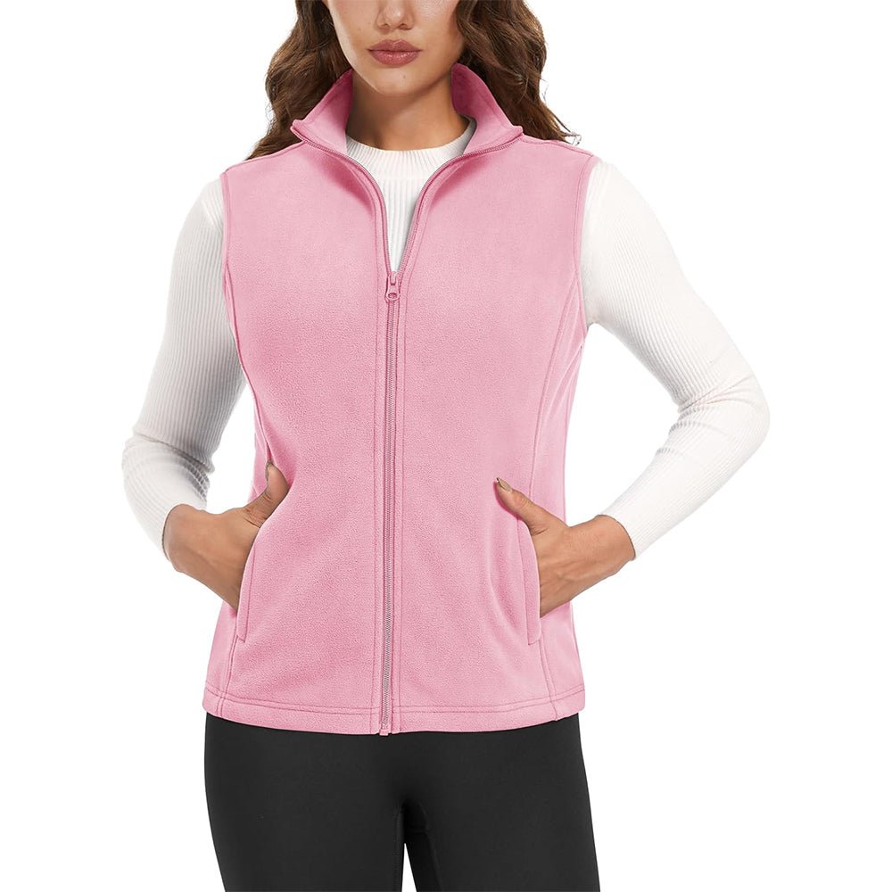 Women's lightweight fleece vest antistatic fabric stand-up collar 4 pockets versatile layering piece
