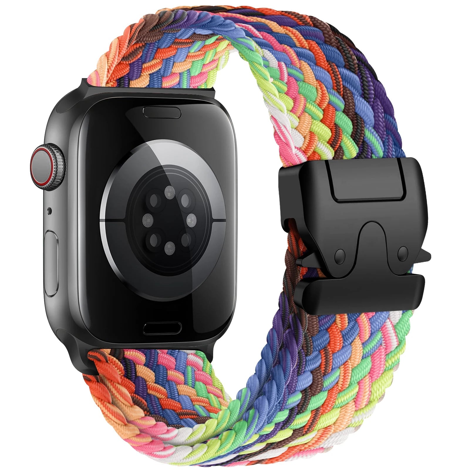 Strauss elastic nylon Apple Watch band in neutral tones with secure parachute buckle for active wear