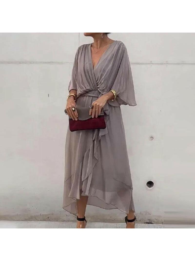 Nicole plus size black midi dress V-neck waist-defining belt elegant flattering formal style