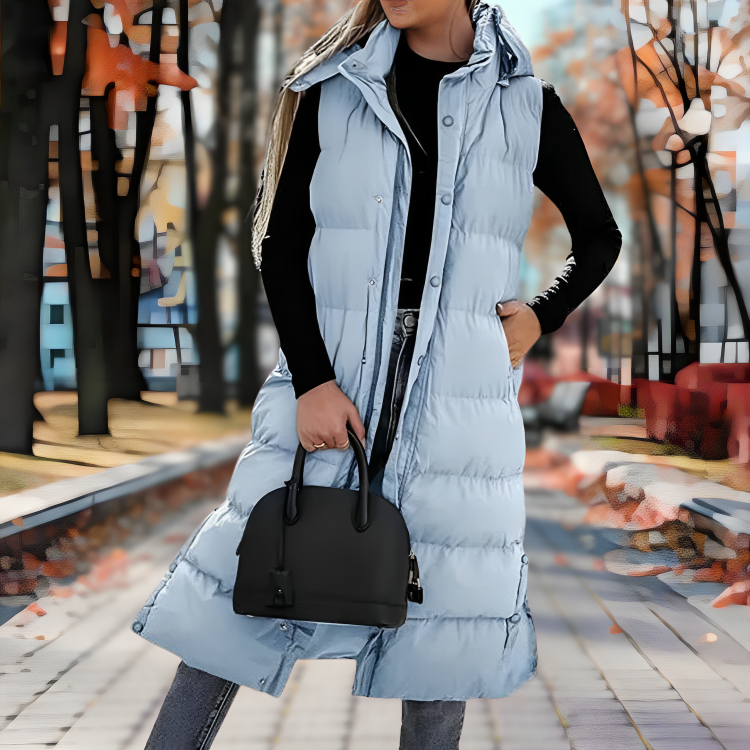 Women's long padded winter coat casual chic silhouette with thick insulation for layering versatility