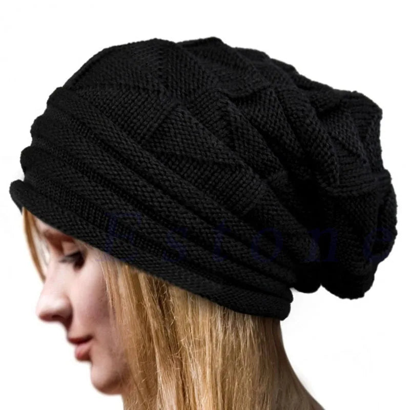 Nina oversized knitted beanie cotton-wool blend unisex casual winter hat in warm neutral tone