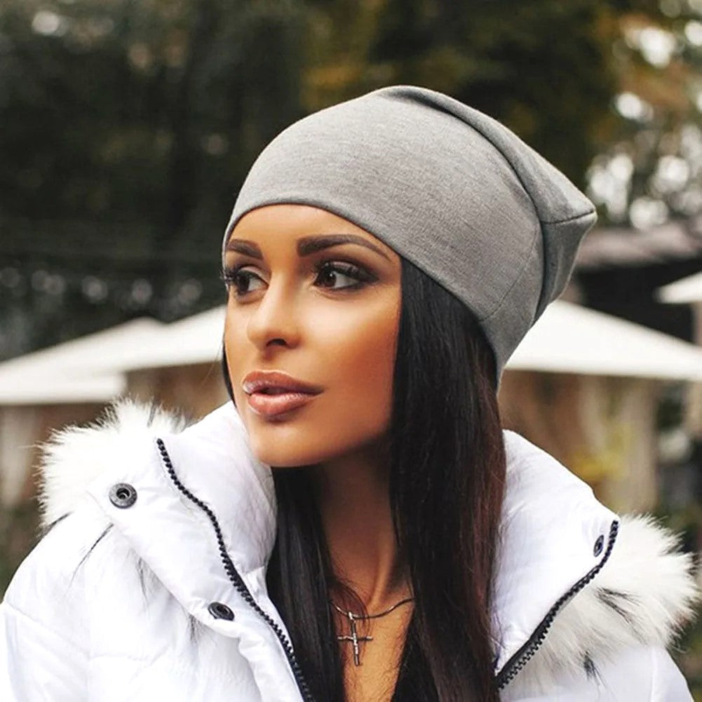 Women's close-fitting Nina knit beanie in soft cotton blend, elegant winter bonnet stretching 56–59cm