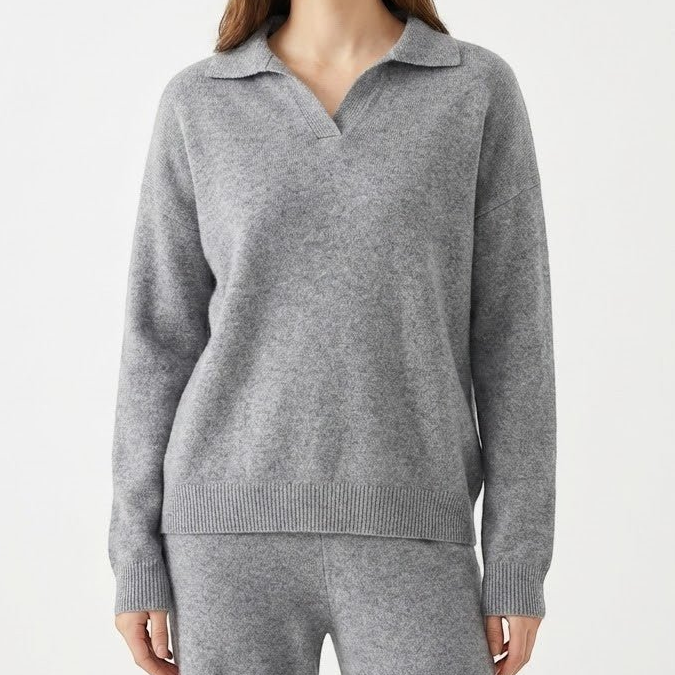 Women's wool two-piece leisure set relaxed fit soft draping silhouette cozy winter lounge wear