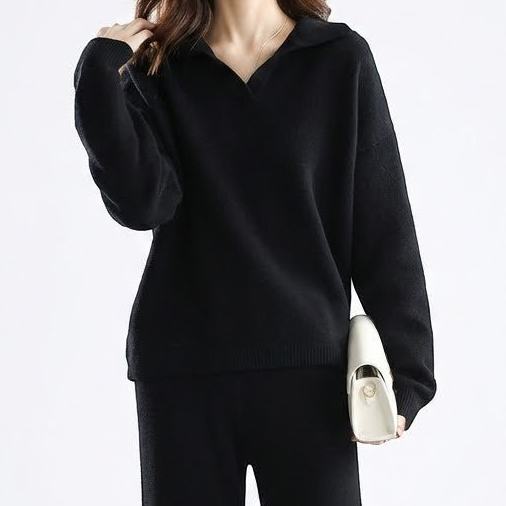 Women's wool two-piece leisure set relaxed fit soft draping silhouette cozy winter loungewear