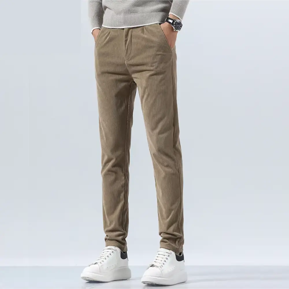 Men's classic fit corduroy pants soft stretch fabric versatile work to casual wear