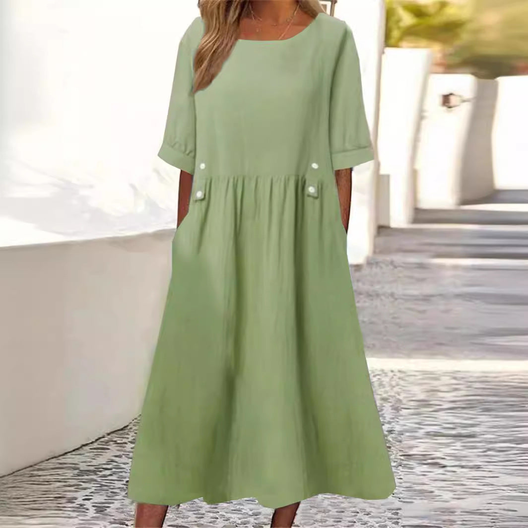 Norina women's elegant midi dress light fluid fabric airy feminine silhouette office special occasions