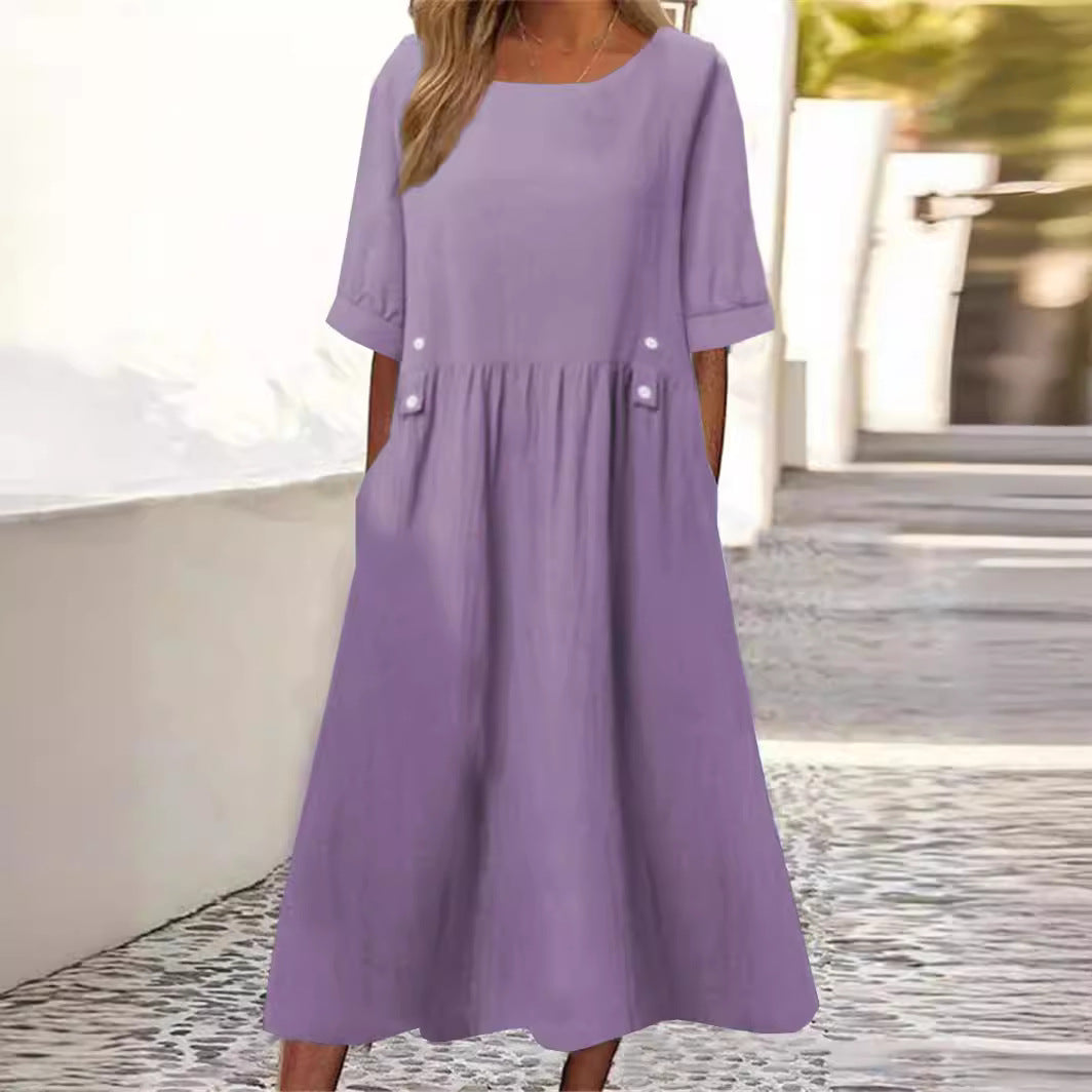Norina women's elegant midi dress light fluid fabric airy feminine silhouette for office and occasions
