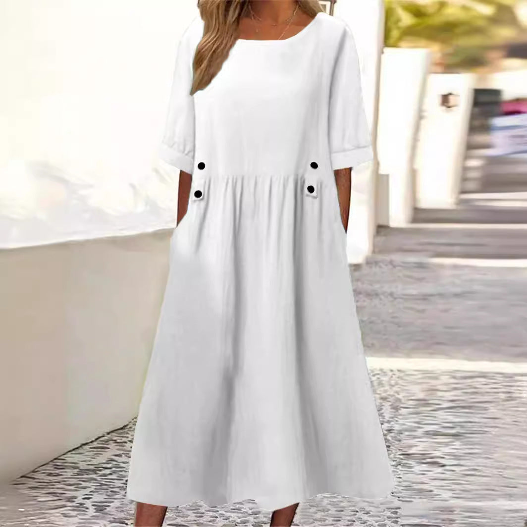 Norina women's elegant midi dress light fluid fabric airy feminine silhouette for office and occasions