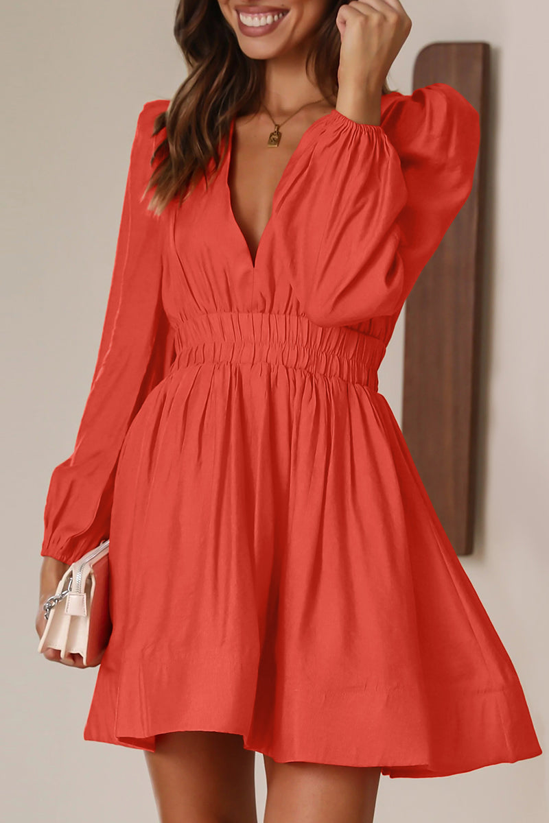 Nova mini dress black V-neck long puff sleeves elegant silhouette for date night glamour