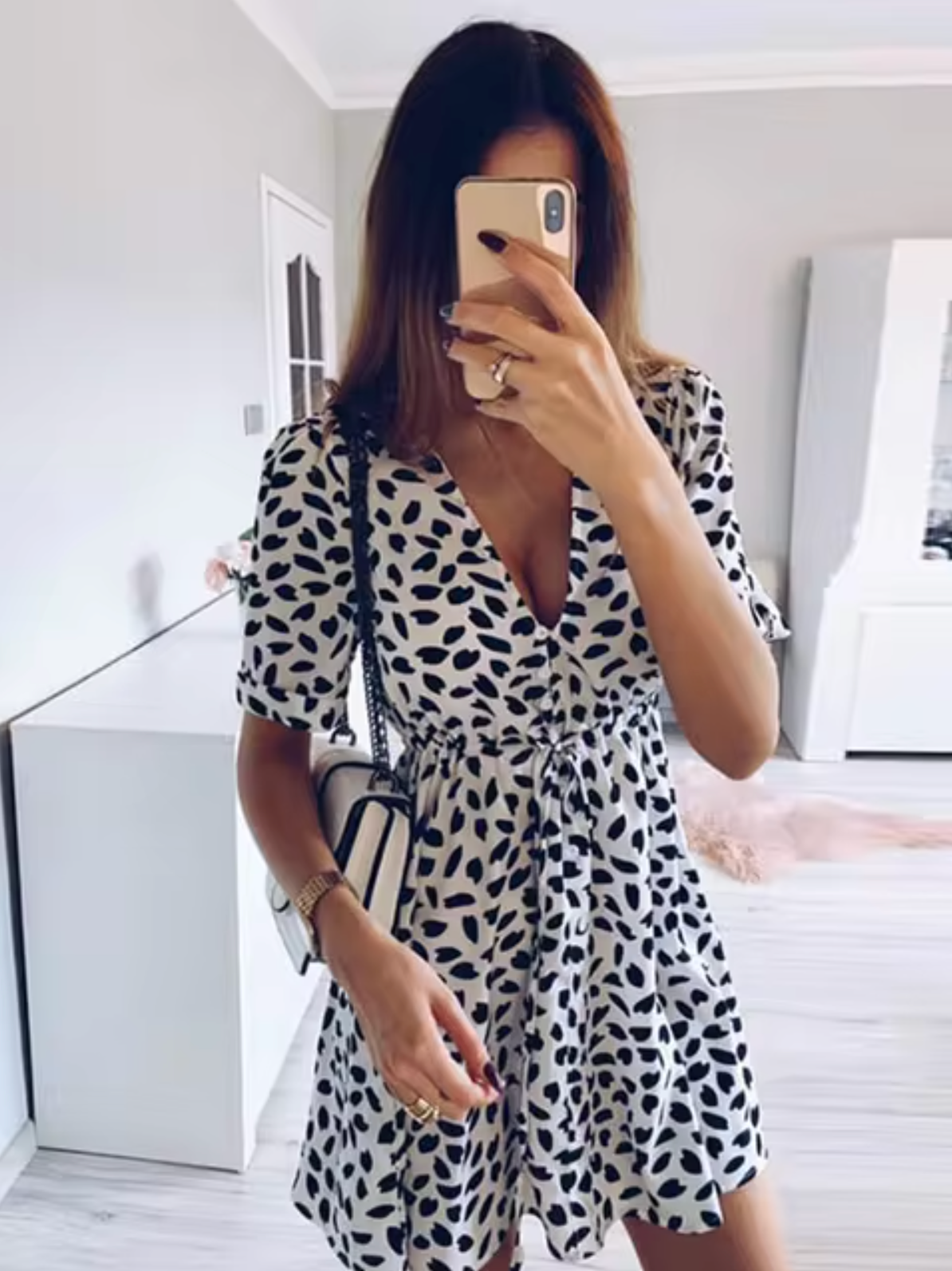 Nova mini dress V-neck waist tie flirty summer silhouette city chic flattering women