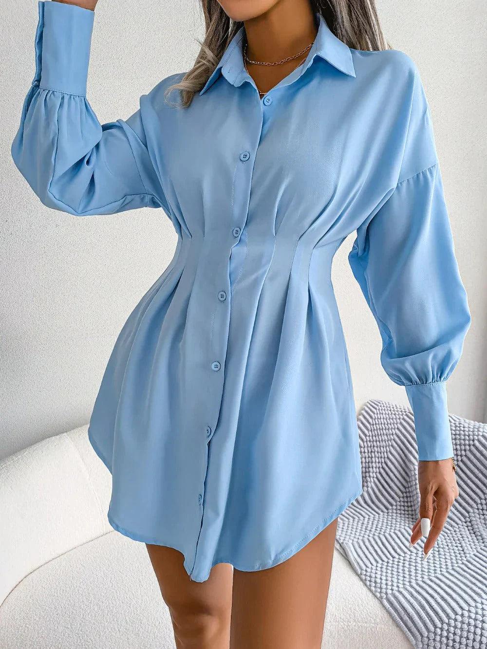 Nova tailored-fit shirt dress for women, structured cotton blend silhouette with contoured waist