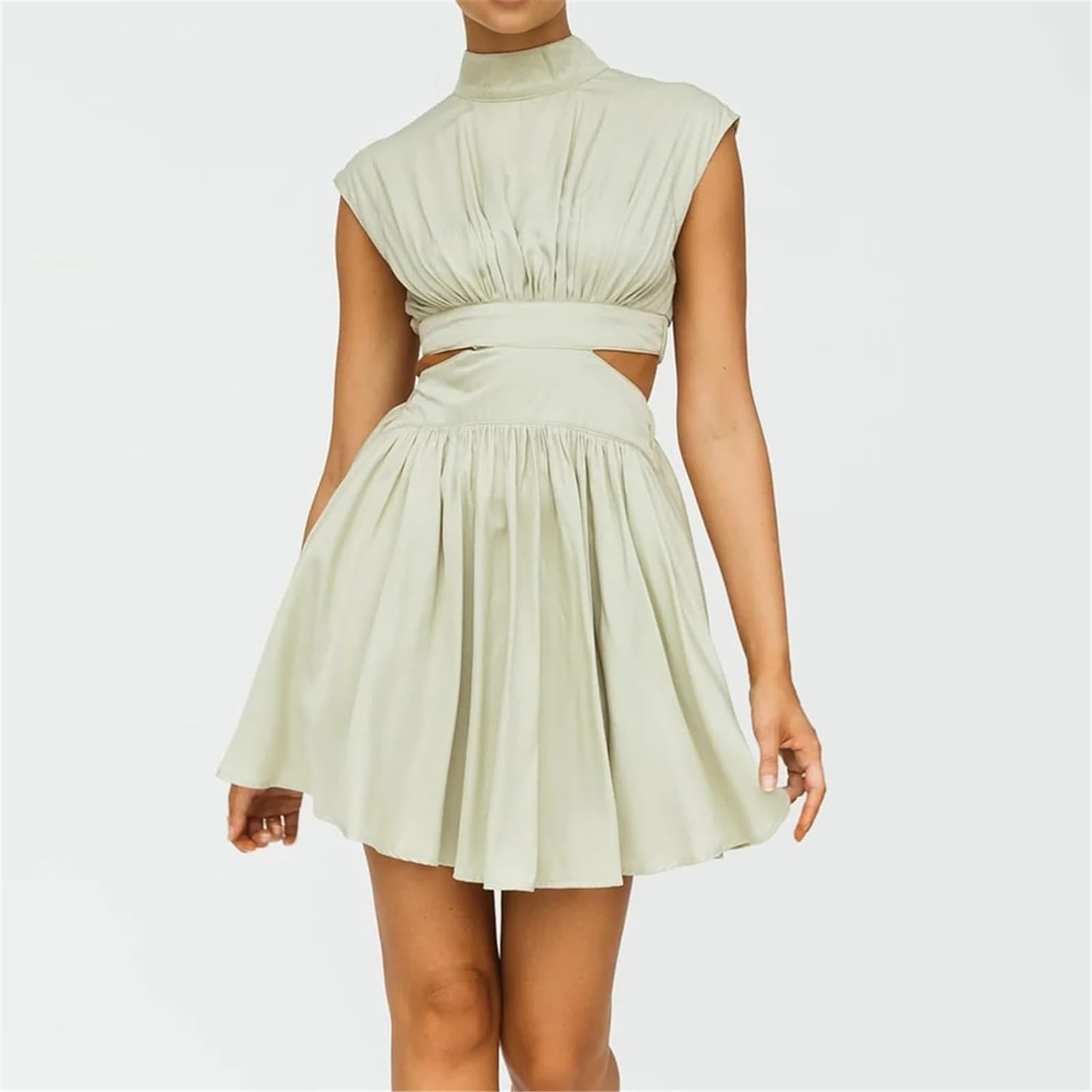 Nova sleeveless two-piece set high-neck crop top high-waist A-line mini skirt rayon-spandex blend