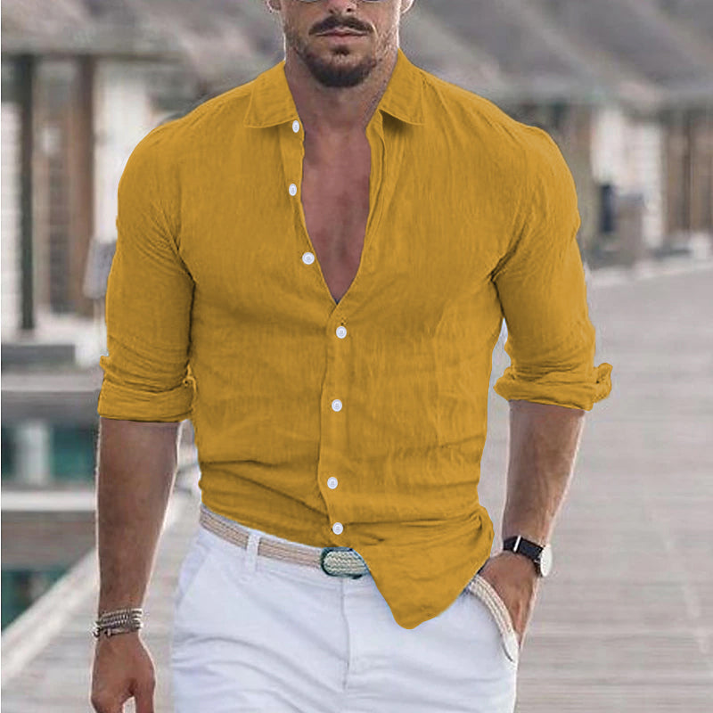 Finn men's light linen shirt spread collar relaxed modern fit breathable everyday elegant style