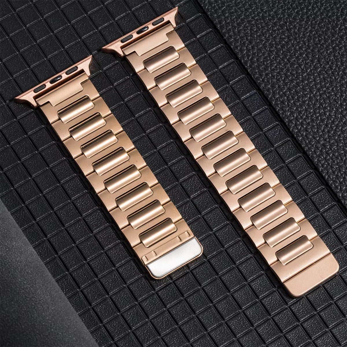 Pinnacle stainless steel Apple Watch band unisex brushed finish milled links butterfly clasp