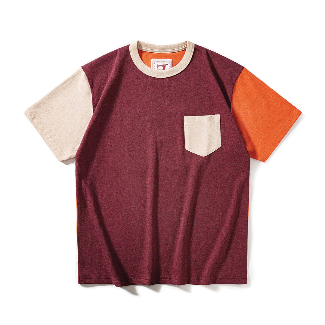 Unisex retro colorblock cotton tee with contrast pocket, bold color-signal design, regular fit