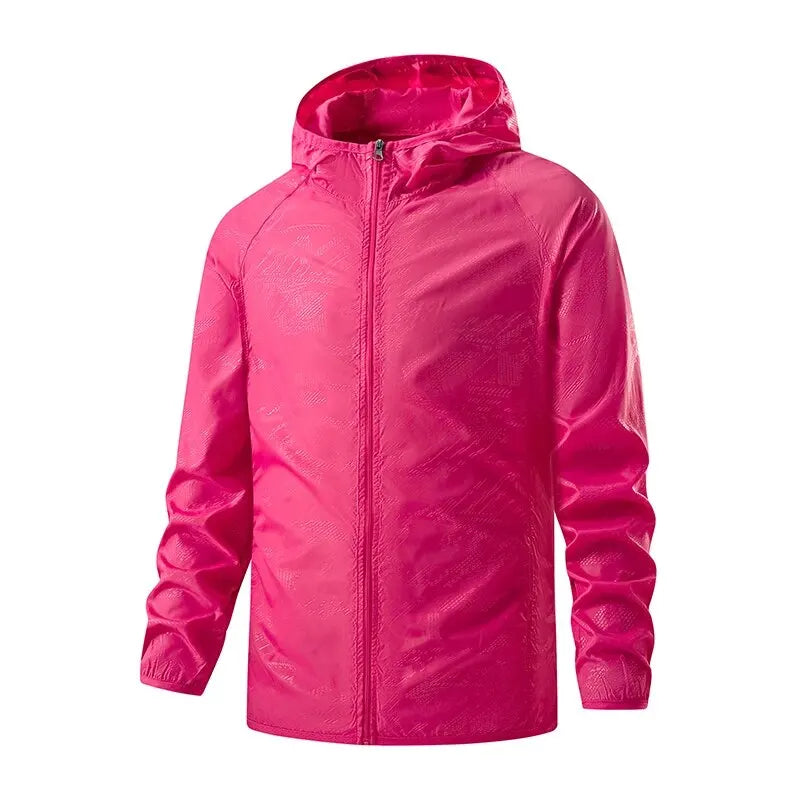 Unisex lightweight waterproof windbreaker hiking jacket with four pockets, all-season outdoor fit