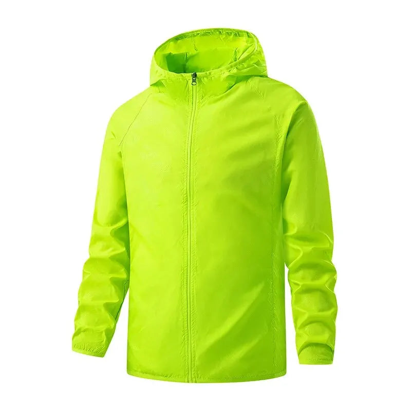 Unisex lightweight waterproof windbreaker hiking jacket with four pockets, all-season wind and rain protection