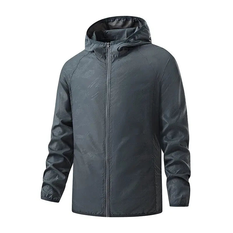 Unisex lightweight waterproof windbreaker hiking jacket with four pockets, all-season outdoor fit