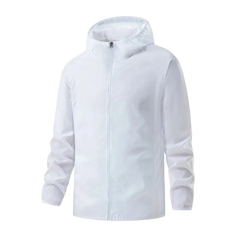 Unisex lightweight waterproof windbreaker hiking jacket with four pockets, all-season outdoor fit