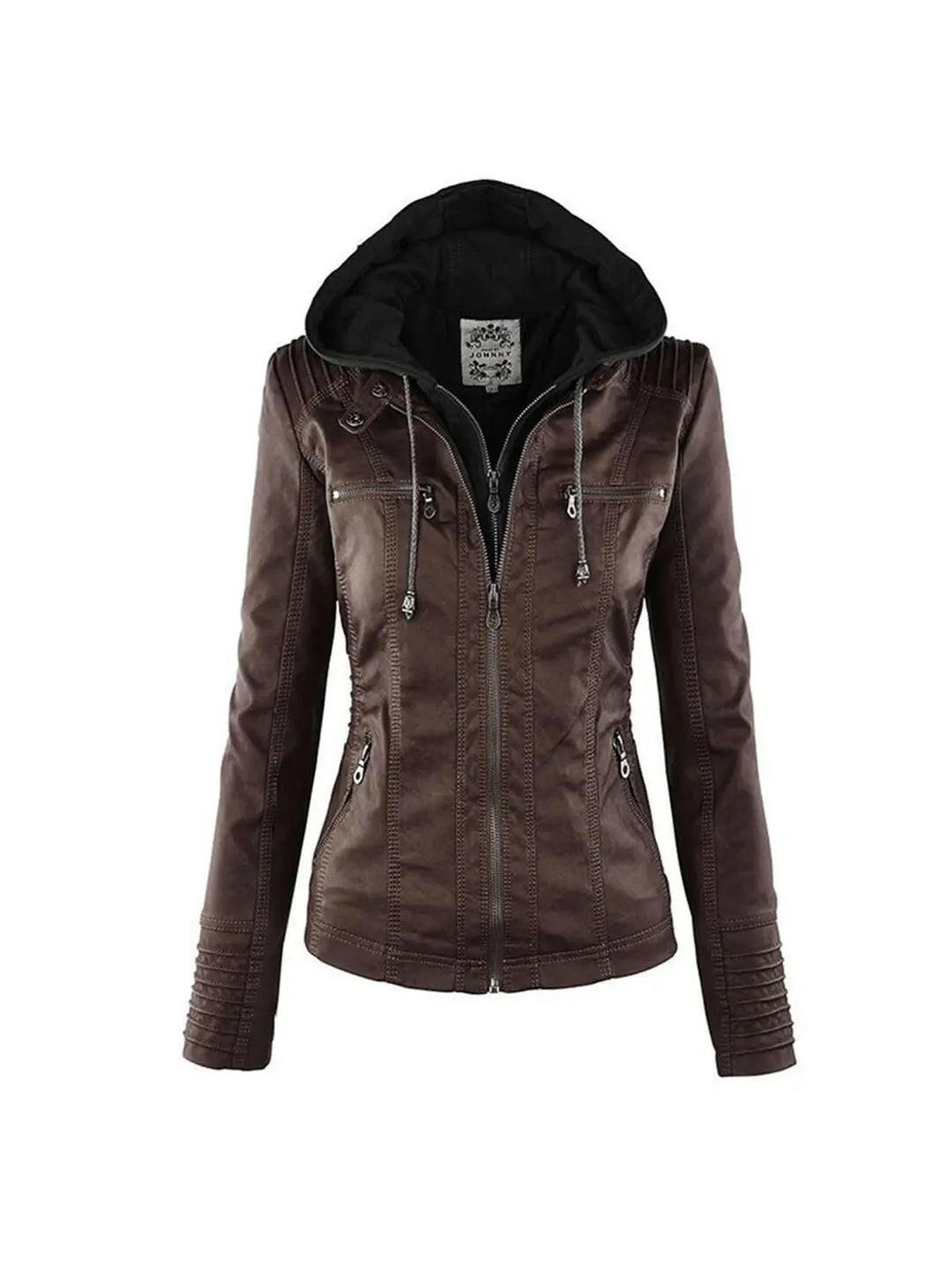 Women's water-resistant tailored fit jacket with detachable hood, sleek city-smart silhouette