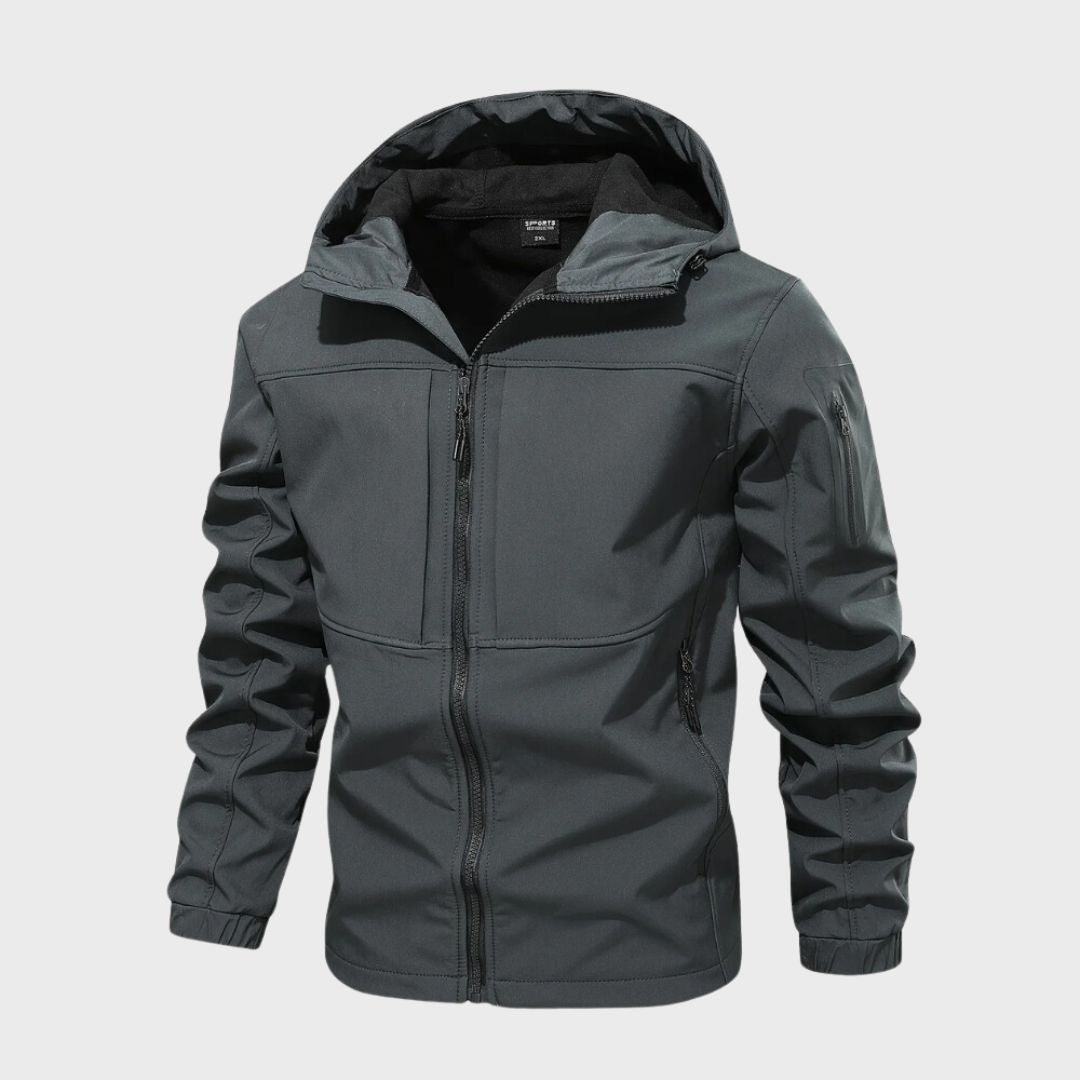 Men's olive military utility jacket windproof slim fit with multiple functional pockets