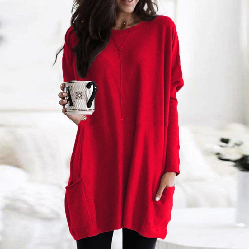 Women's beige long trench sweater with structured silhouette and cozy winter knit for elegant layering