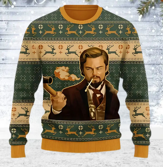 Men's funny meme Christmas sweater relaxed fit cozy holiday graphic pullover in festive colors