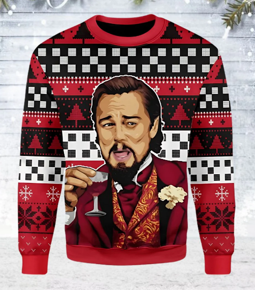 Men's red Christmas sweater relaxed fit with funny meme graphic design for cozy festive holiday style