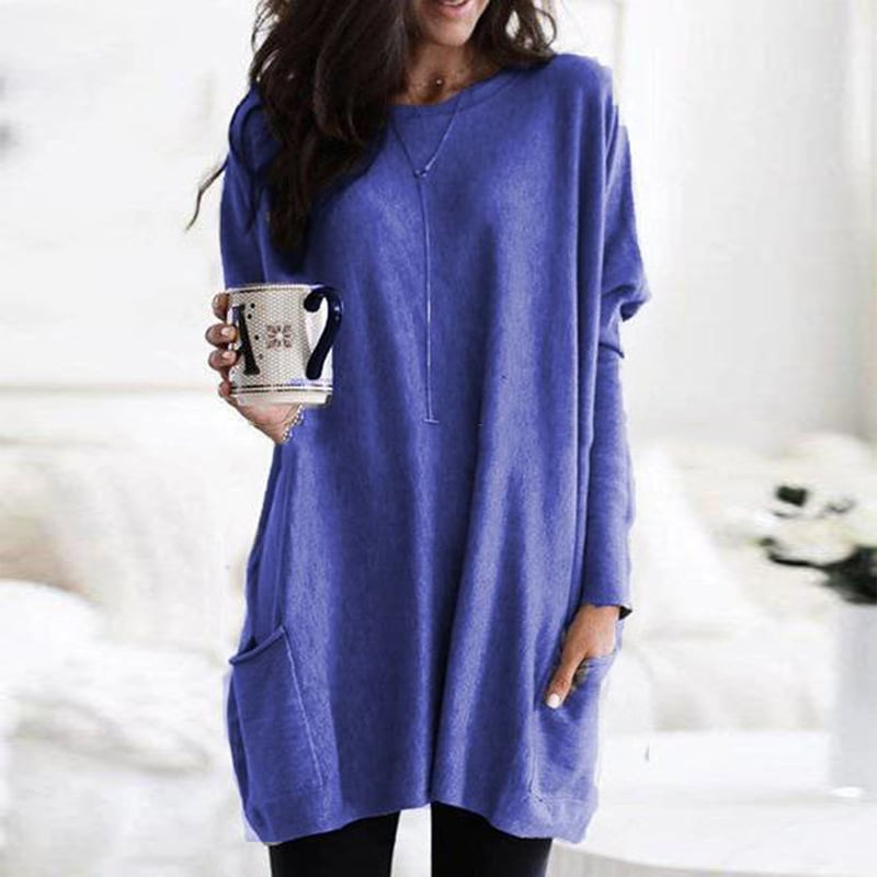 Women's long trench sweater in cozy winter knit with elongated structured silhouette and timeless style