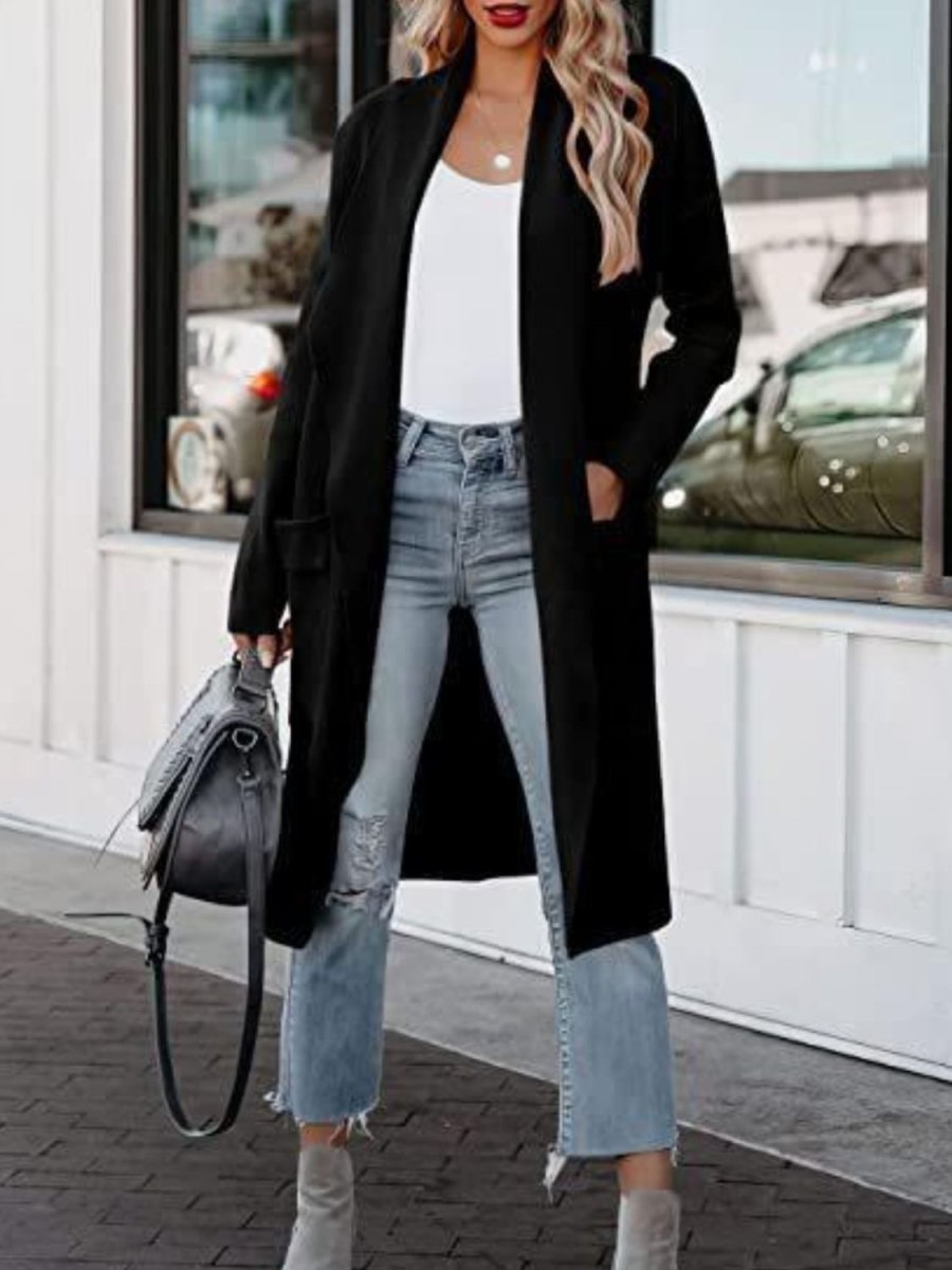 Minimalist open-front dropped shoulder outerwear, lightweight draped silhouette for effortless layering