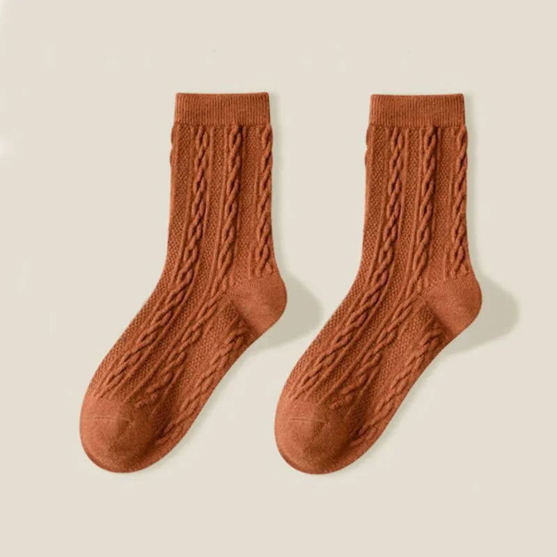 Women's cable knit socks 5-pair pack, ultra-soft warm cozy non-slip cuffs neutral tones