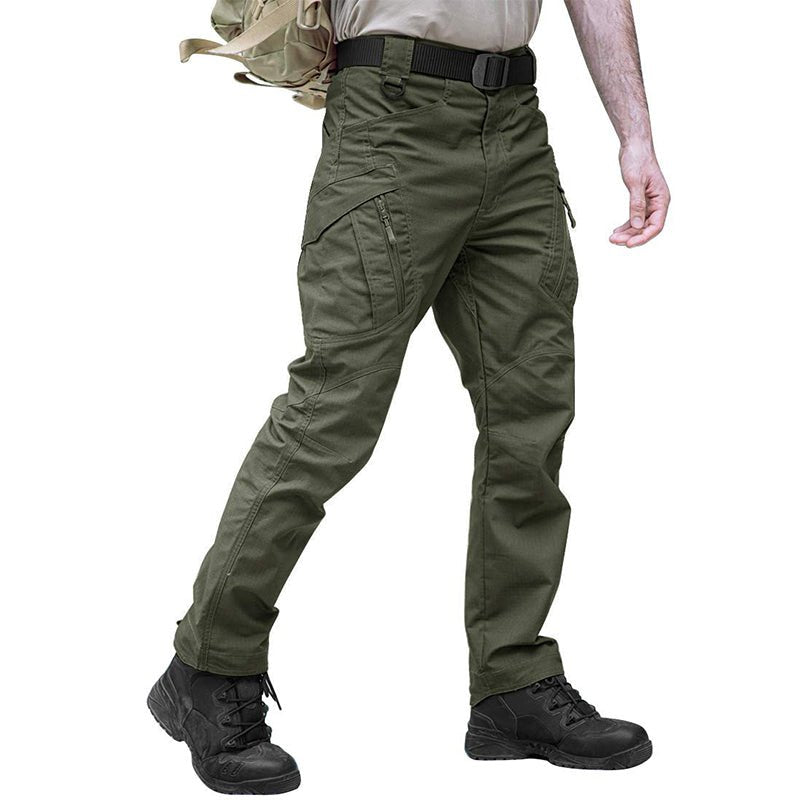 Men's tactical cargo pants water-resistant grid weave hiking trousers with 9 multi-pocket design