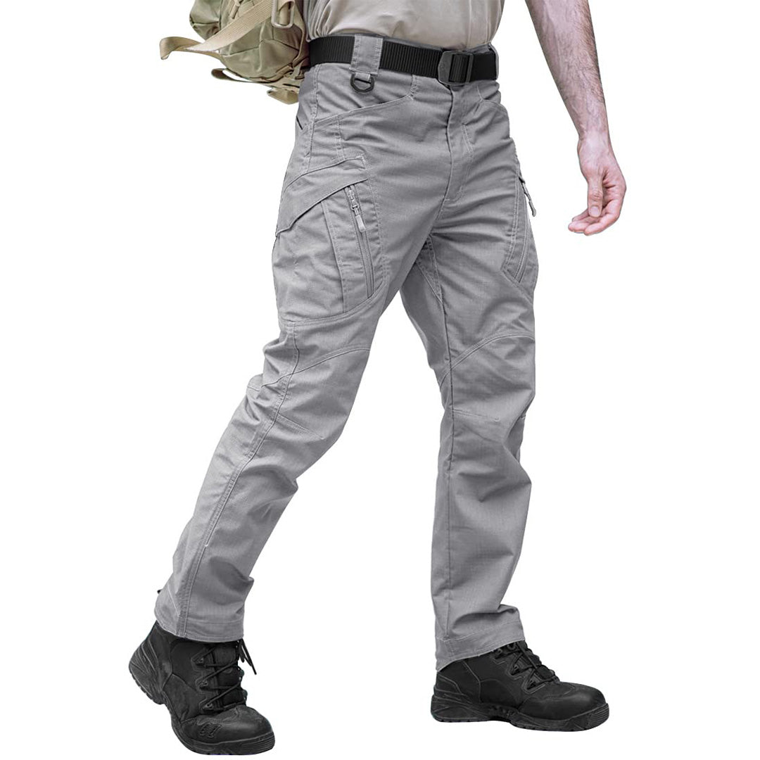 Men's tactical cargo pants water-resistant grid weave fabric 9-pocket hiking outdoor adventure