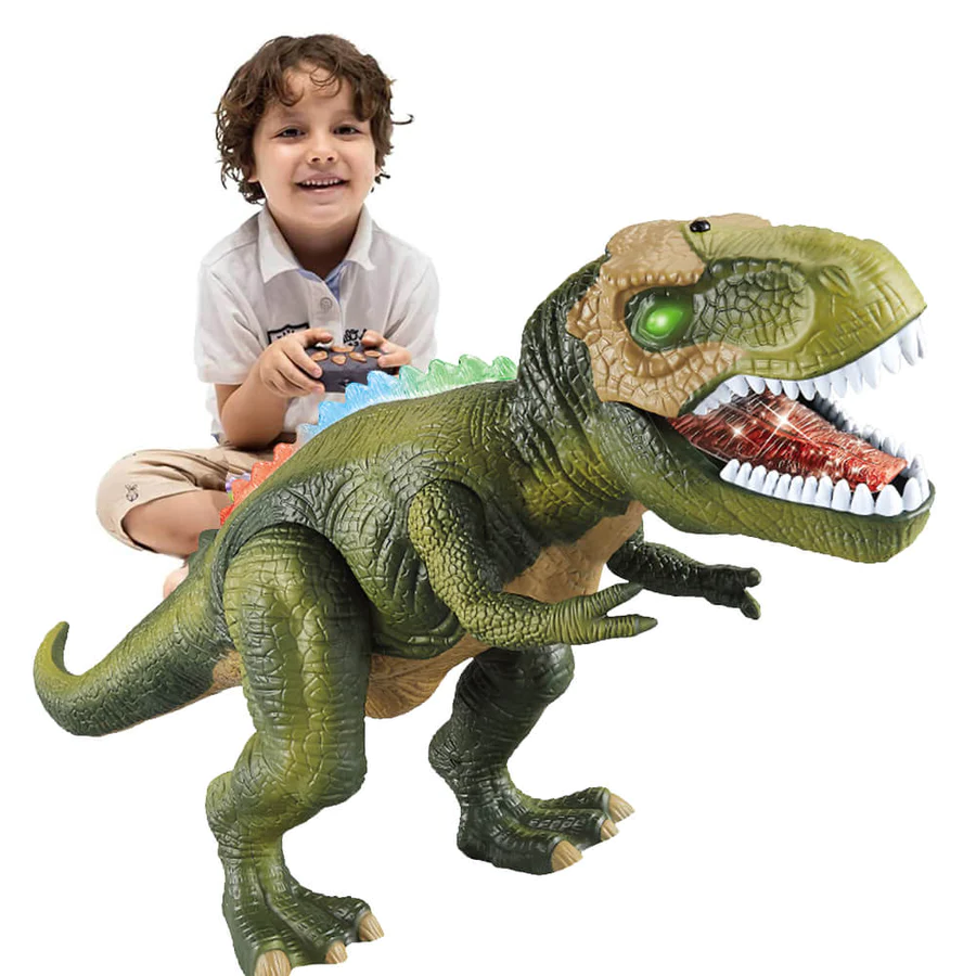 Remote control walking dinosaur toy with LED glowing spikes, eyes, tongue and realistic roar for kids