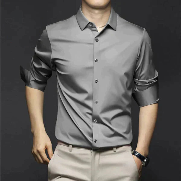 Men's white non-iron dress shirt slim fit wrinkle-free fabric office-ready premium comfort