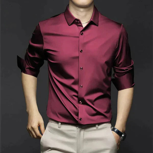 Men's white non-iron dress shirt wrinkle-free slim fit premium easy-care fabric office-ready