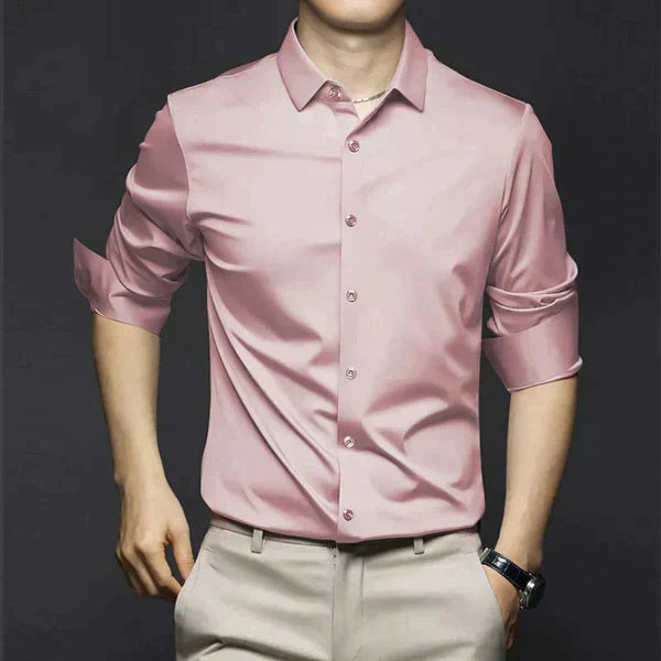 Men's white non-iron dress shirt slim fit wrinkle-free fabric for sharp office-ready style