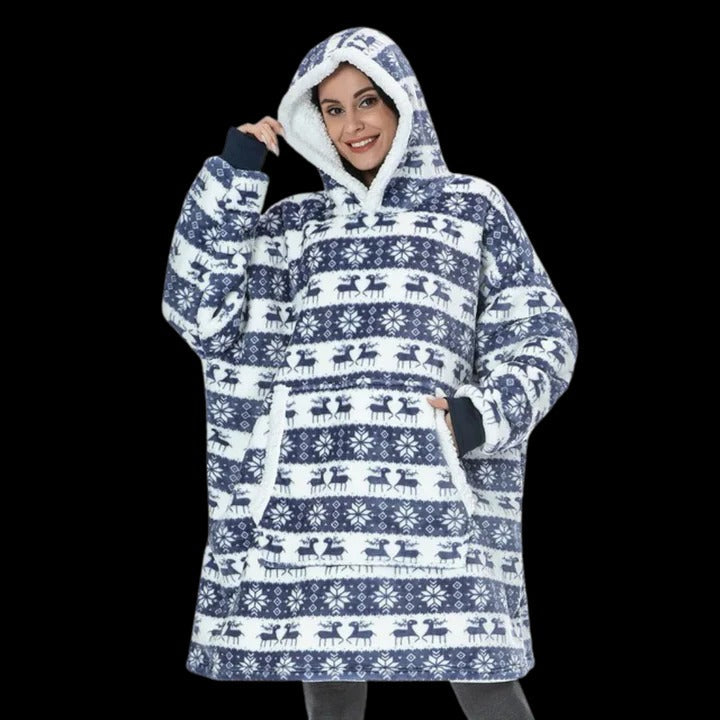 Oversized wearable blanket hoodie in plush fabric, ultra-cozy hooded design for indoor and outdoor lounging