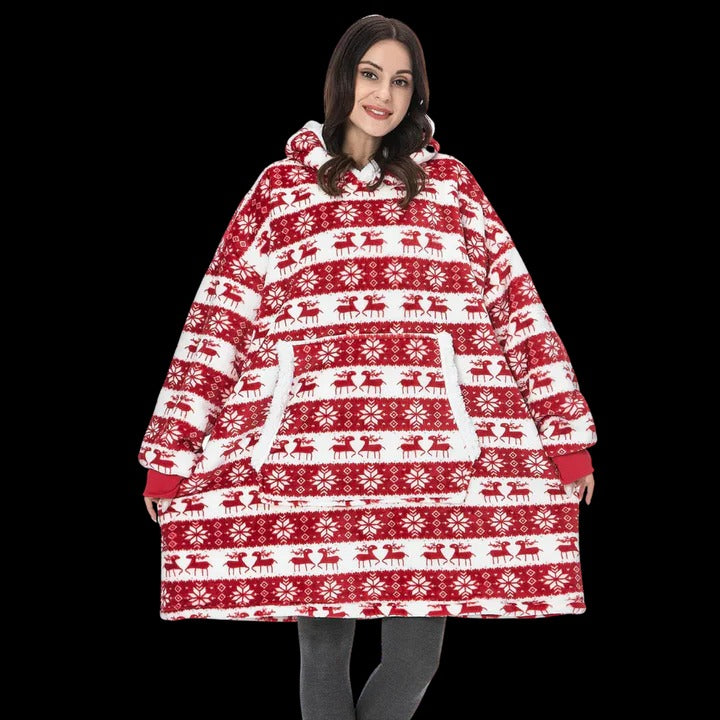 Oversized wearable blanket hoodie in plush fabric, ultra-cozy hooded design for home and outdoor lounging